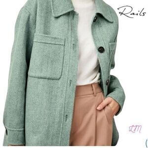 Rails Connie Shirt Jacket Shacket ‎ Kelly Green Cream Herringbone Large